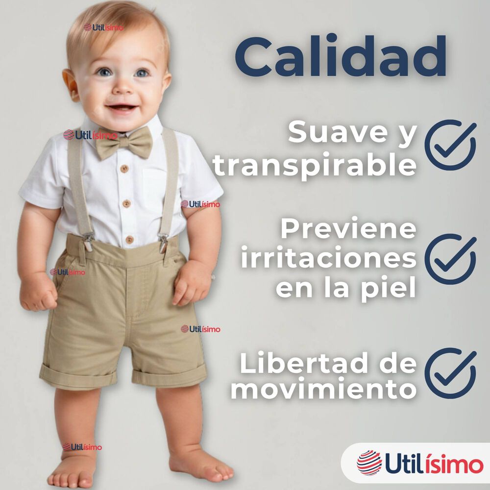 Conjunto De Vestir Con Tirantes Camisa Short Algod&oacute;n Bebes Beige image number 7.0