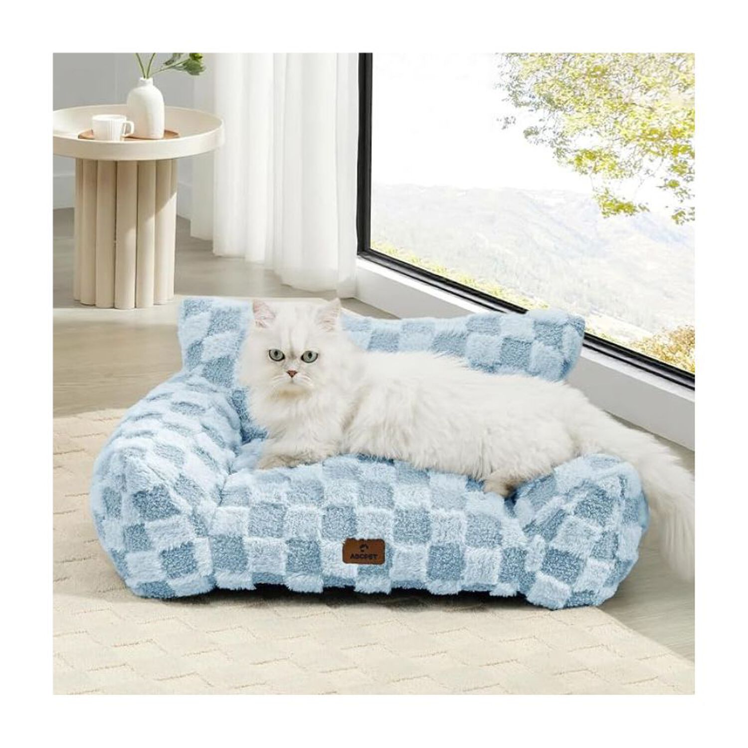 Cama Sof&aacute; Para Perros Y Gatos Dise&ntilde;o Cuadros Azul Lavable Talla M image number 3.0