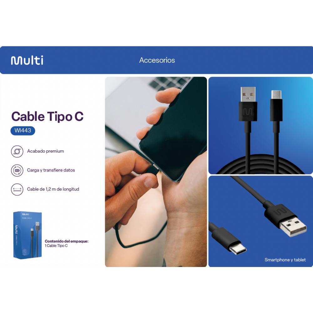 Cable Usb Tipo C / Tipo A Multilaser 1.2m Wi443 image number 1.0