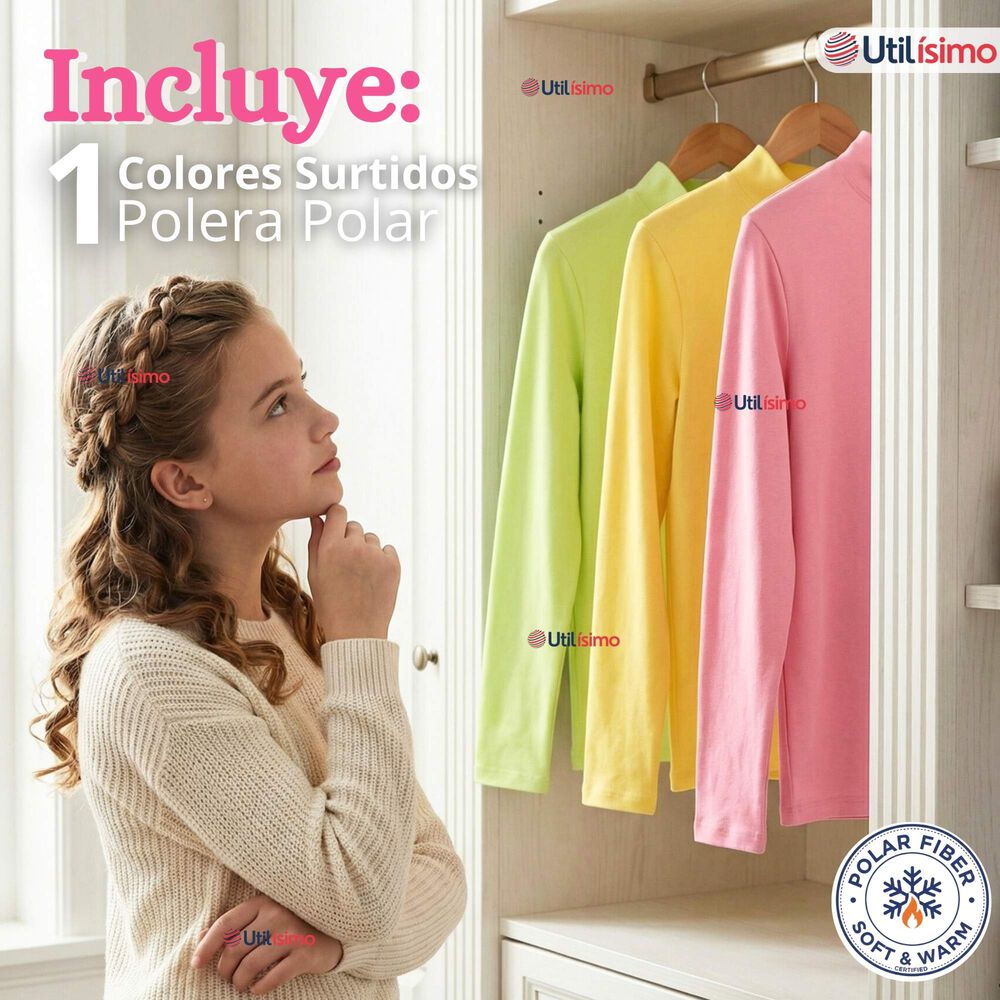 Polera Camiseta Polar Primera Capa Cuello Beatle Manga Larga Colores Surtido Ni&ntilde;a image number 1.0