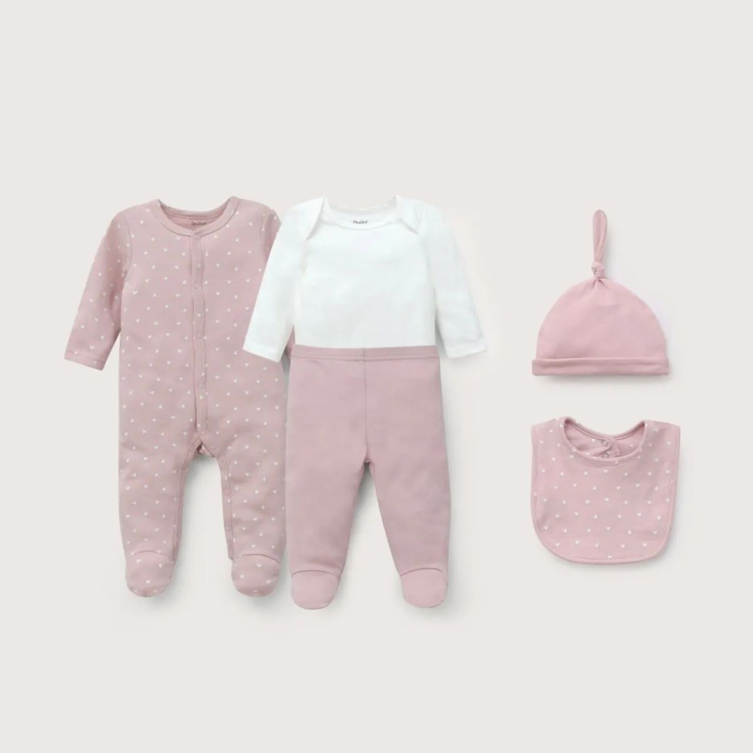 Pack 5 Piezas Rosa Viejo Con Corazones Beb&eacute; Mujer 06 Meses Opaline image number 0.0