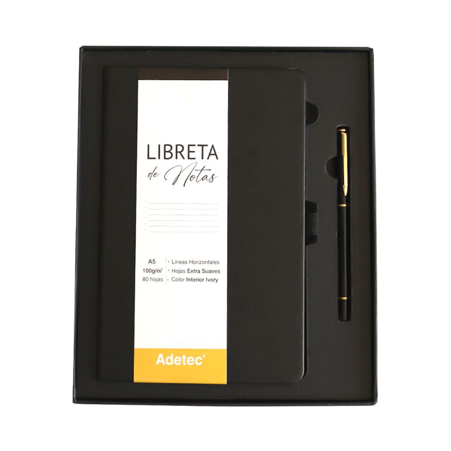 Caja Regalo Libreta Cocida A5 Negra C/lapiz - Adetec image number 1.0