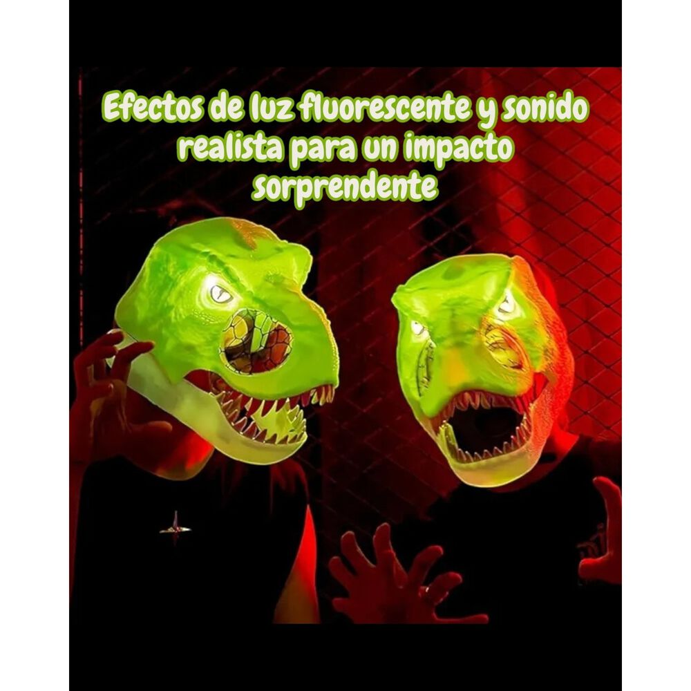 Mascara Infantil De Dinosaurio Rex Ne&oacute;n Luz Y Movimiento image number 3.0
