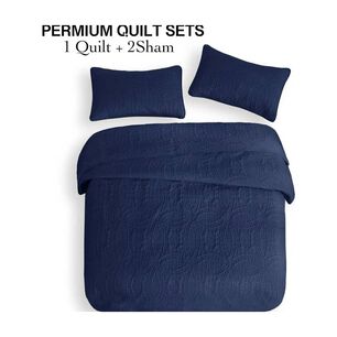 Cubrecama Quilt Reversible 264x228cm King + 2 Funda Almohada Azul.
