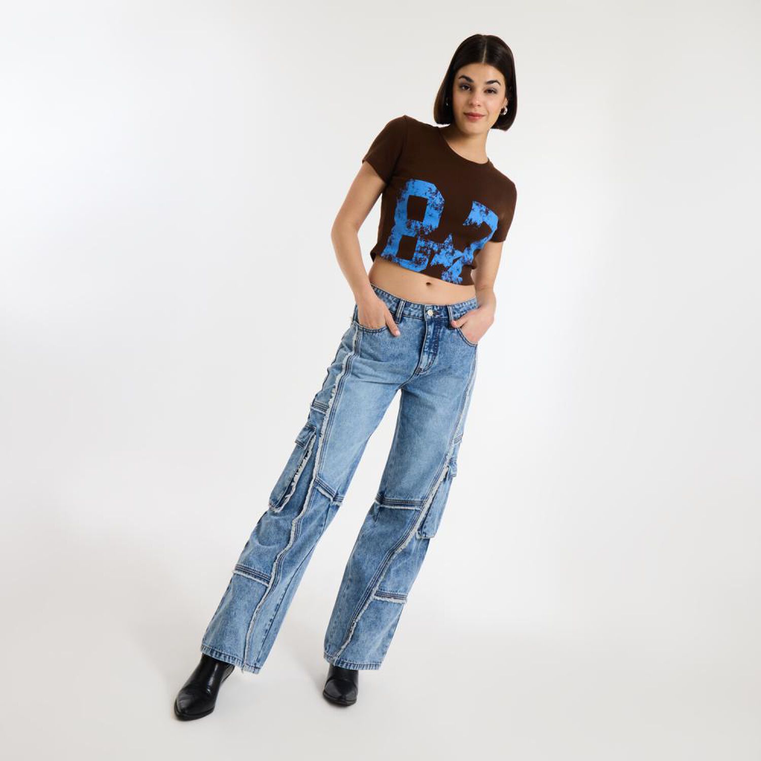 Polera Crop Print Manga Corta Cuello Redondo Mujer Rolly Go image number 1.0