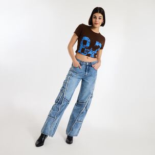 Polera Crop Print Manga Corta Cuello Redondo Mujer Rolly Go