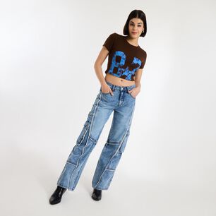 Polera Crop Print Manga Corta Cuello Redondo Mujer Rolly Go