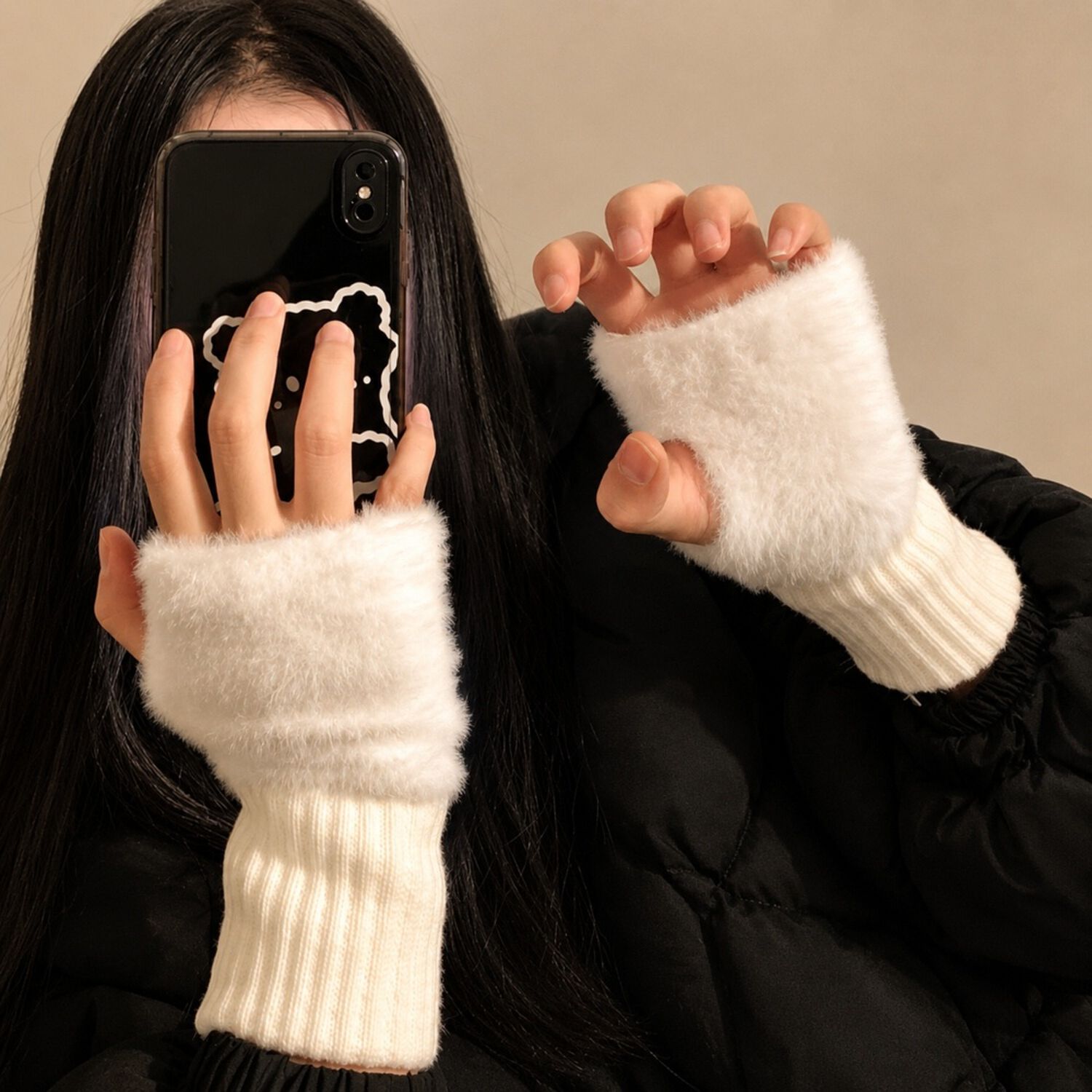 Guantes Suaves De Invierno Sin Dedos Medio Dedo Esponjoso image number 21.0