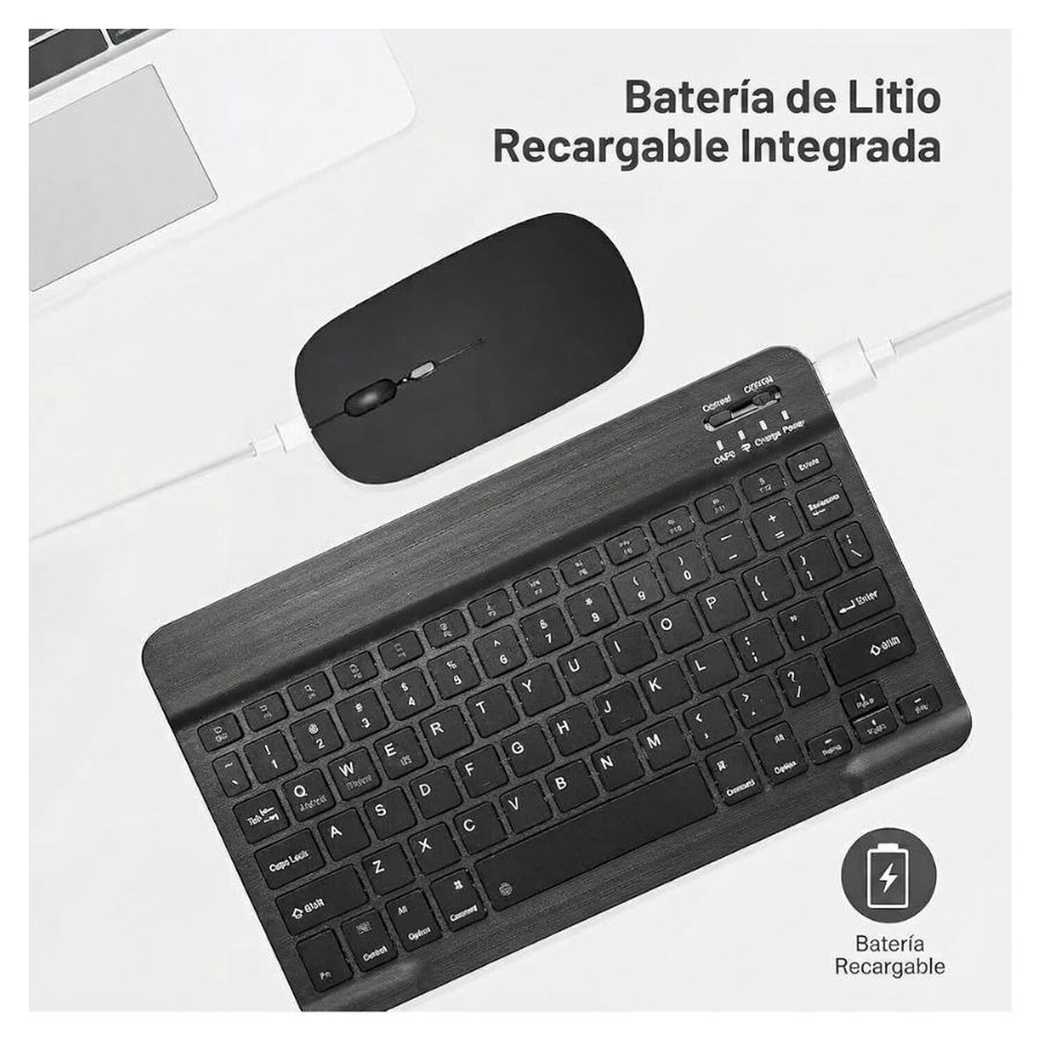 Kit Teclado Y Mouse Inal&aacute;mbrico Bluetooth Recargable Combo Negro image number 1.0