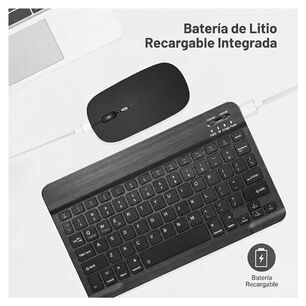 Kit Teclado Y Mouse Inal&aacute;mbrico Bluetooth Recargable Combo Negro
