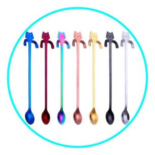 Cuchara Gato Larga Colores Acero Inoxidable Kawaii