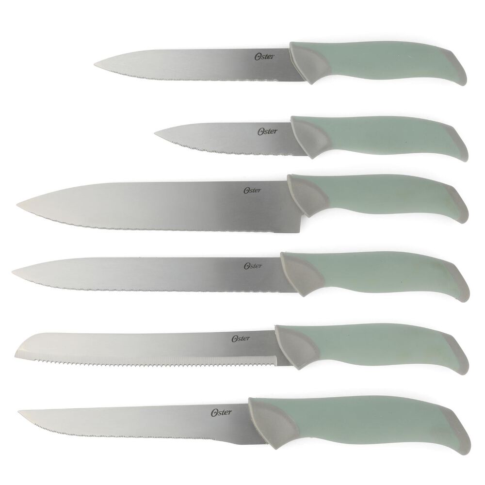 Set Cuchillos Acero Inoxidable Lindbergh 14 Pcs Mango Verde Y Taco De Madera Negro image number 3.0