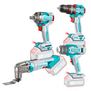 Kit Taladro, Llave De Impacto, Pistola De Calor Y Multiherramienta Total