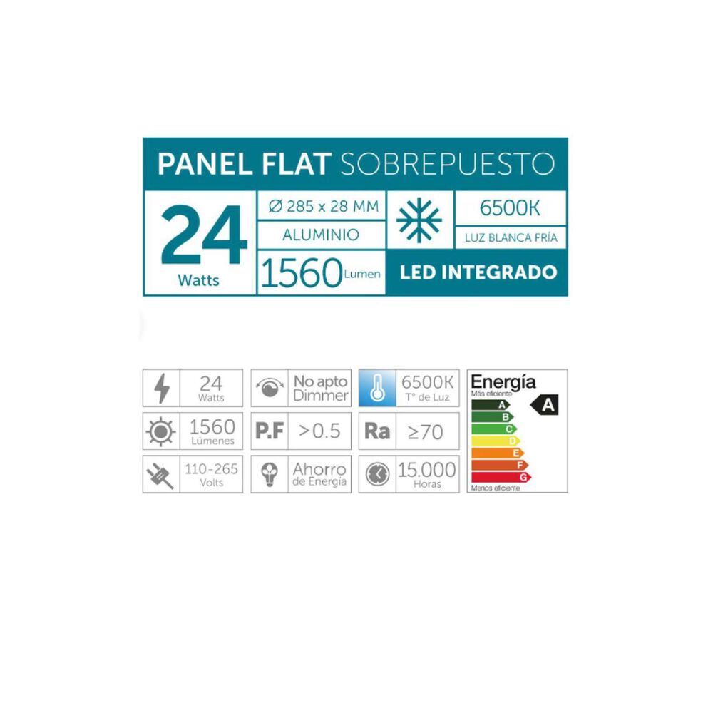 Panel Led Slim Sobrepuesto Cuerpo De Aluminio Luz Fr&iacute;a 6500k 24w - Macrotel image number 2.0