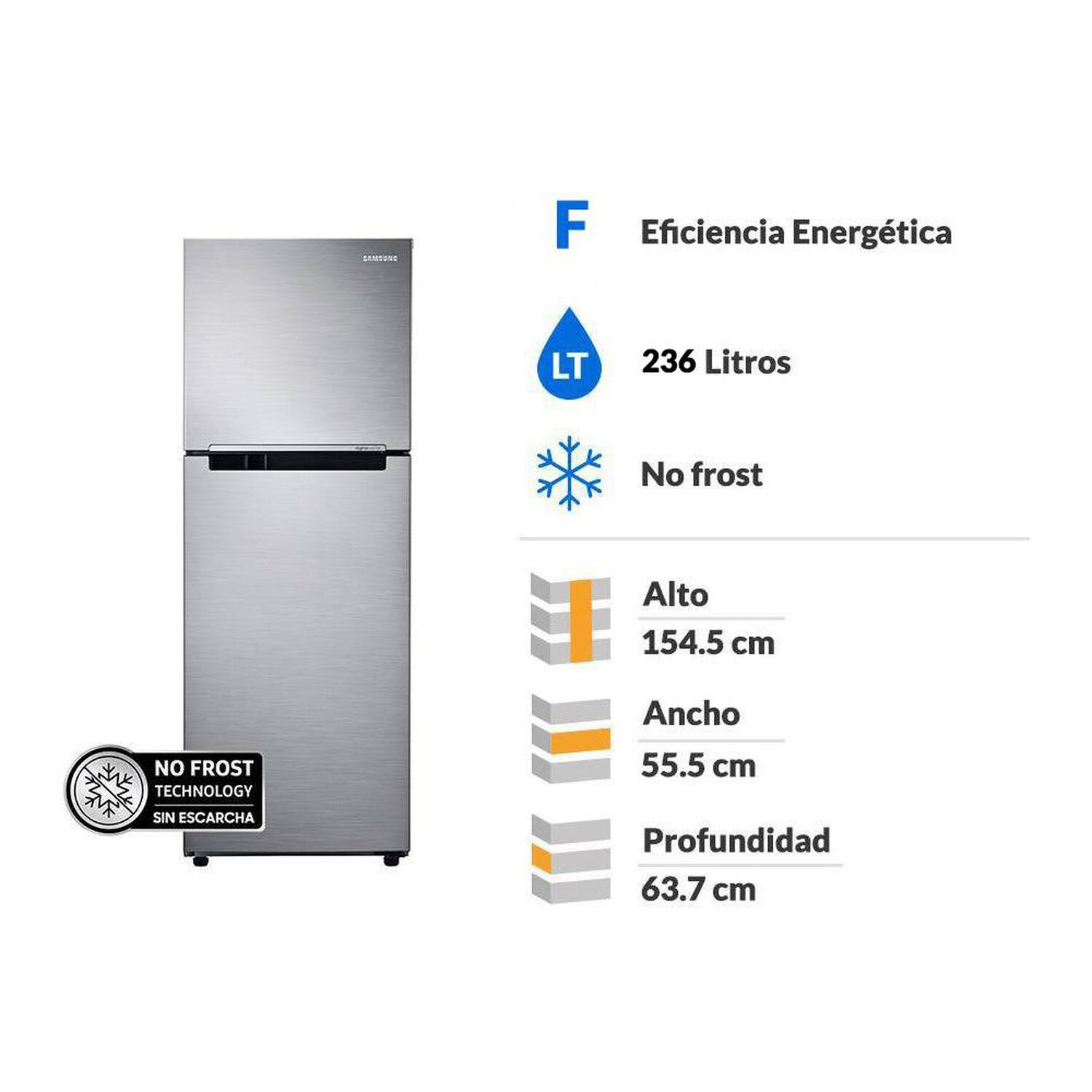 Refrigerador Top Freezer Samsung RT22FARADS8/ZS / No Frost / 236 Litros / F image number 1.0