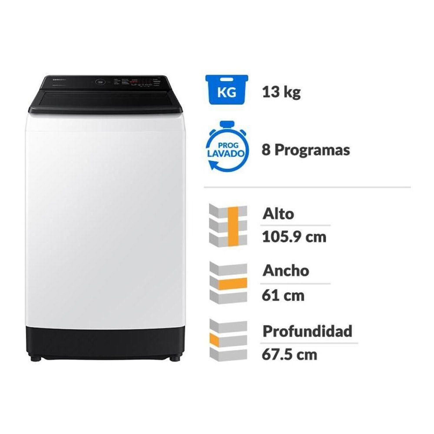 Lavadora Autom&aacute;tica Samsung 13 Kg Wa13cg5441bwzs image number 3.0