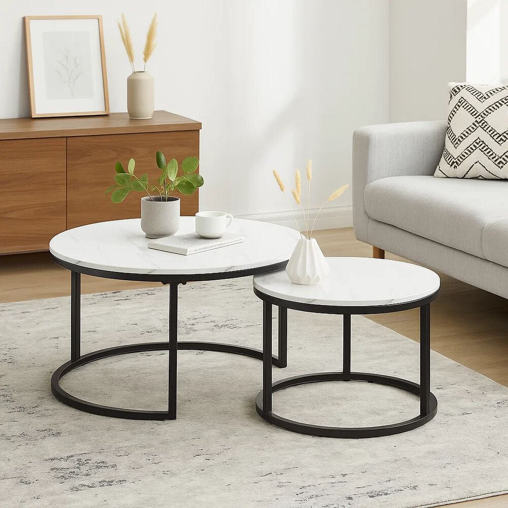 Juego De Mesas De Centro Anidadas - Diseño De Marmol Con Base Negra image number 2.0