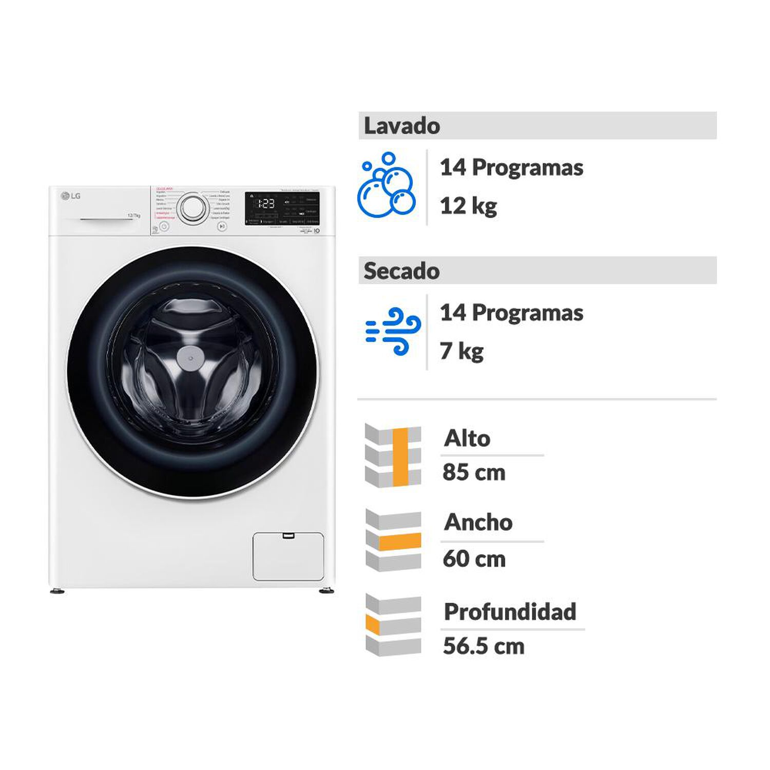 Lavadora Secadora LG WD12WVC5S6 / 12 Kg / 7 Kg image number 1.0