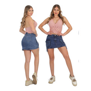 Falda Jeans Con Short Mujer Cargo