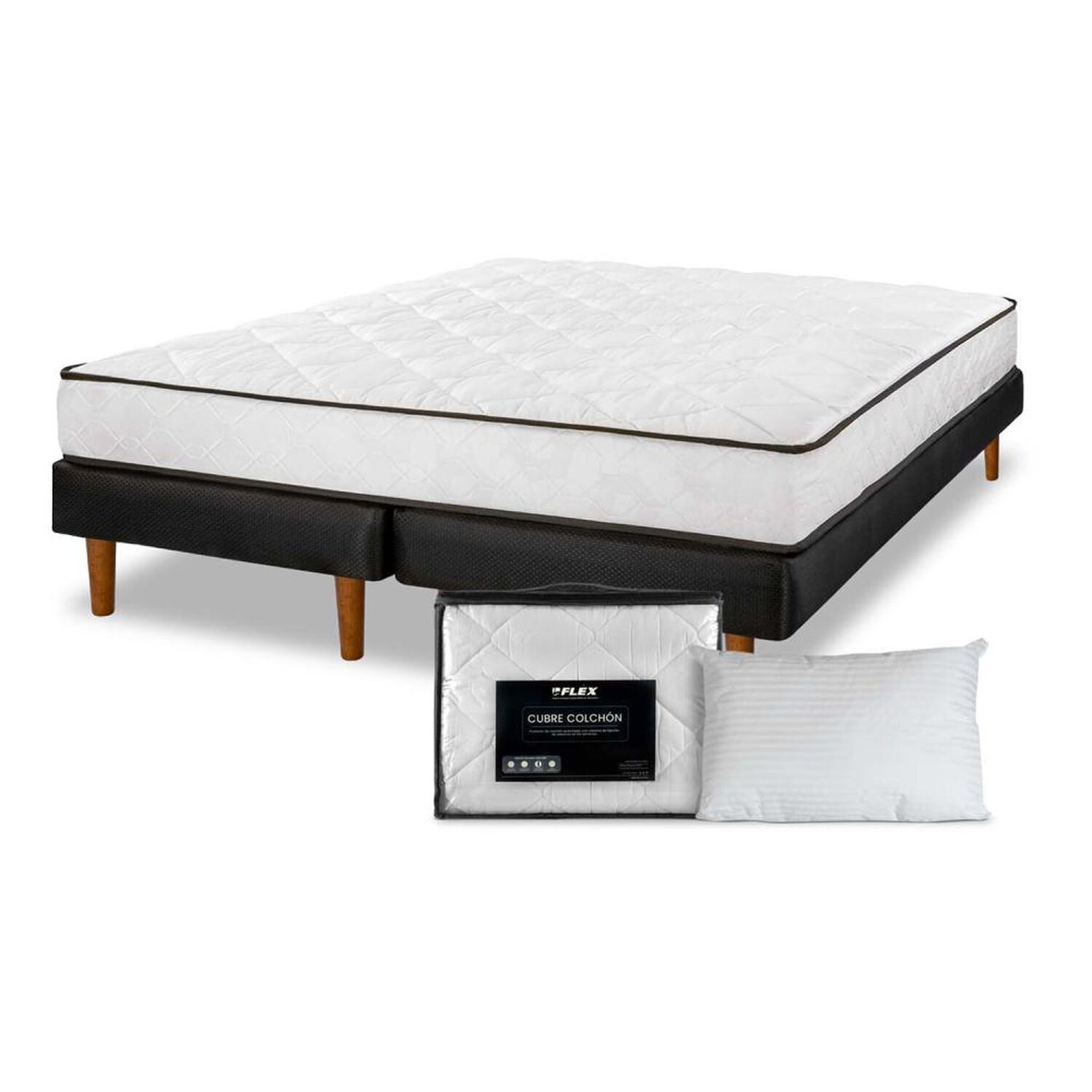 Cama Europea Flex New Simple / 2 Plazas / Base Dividida + Almohadas + Cubrecolch&oacute;n image number 0.0