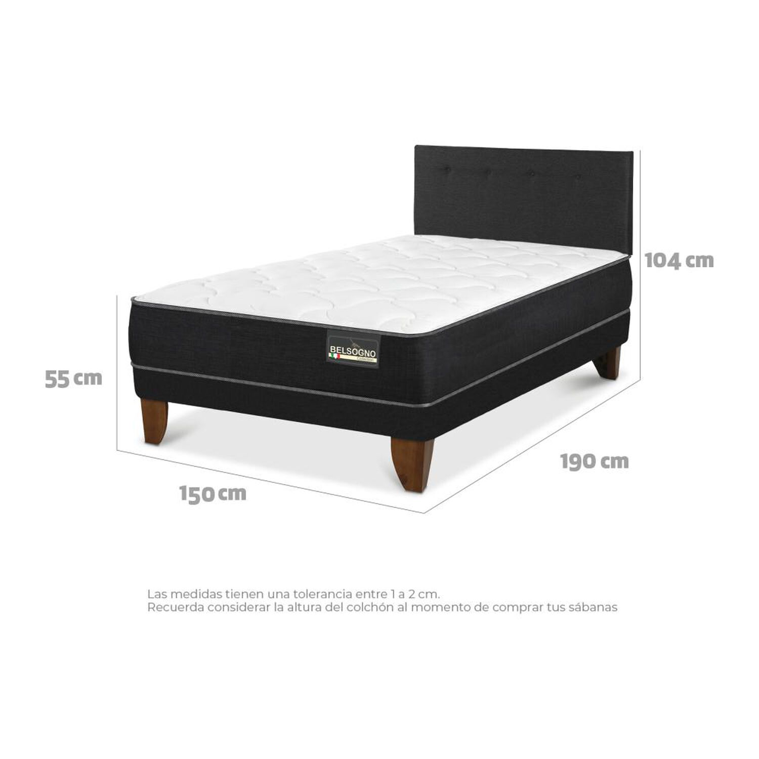 Cama Europea Belsogno Black / 2 Plazas / Base Normal + Respaldo image number 3.0
