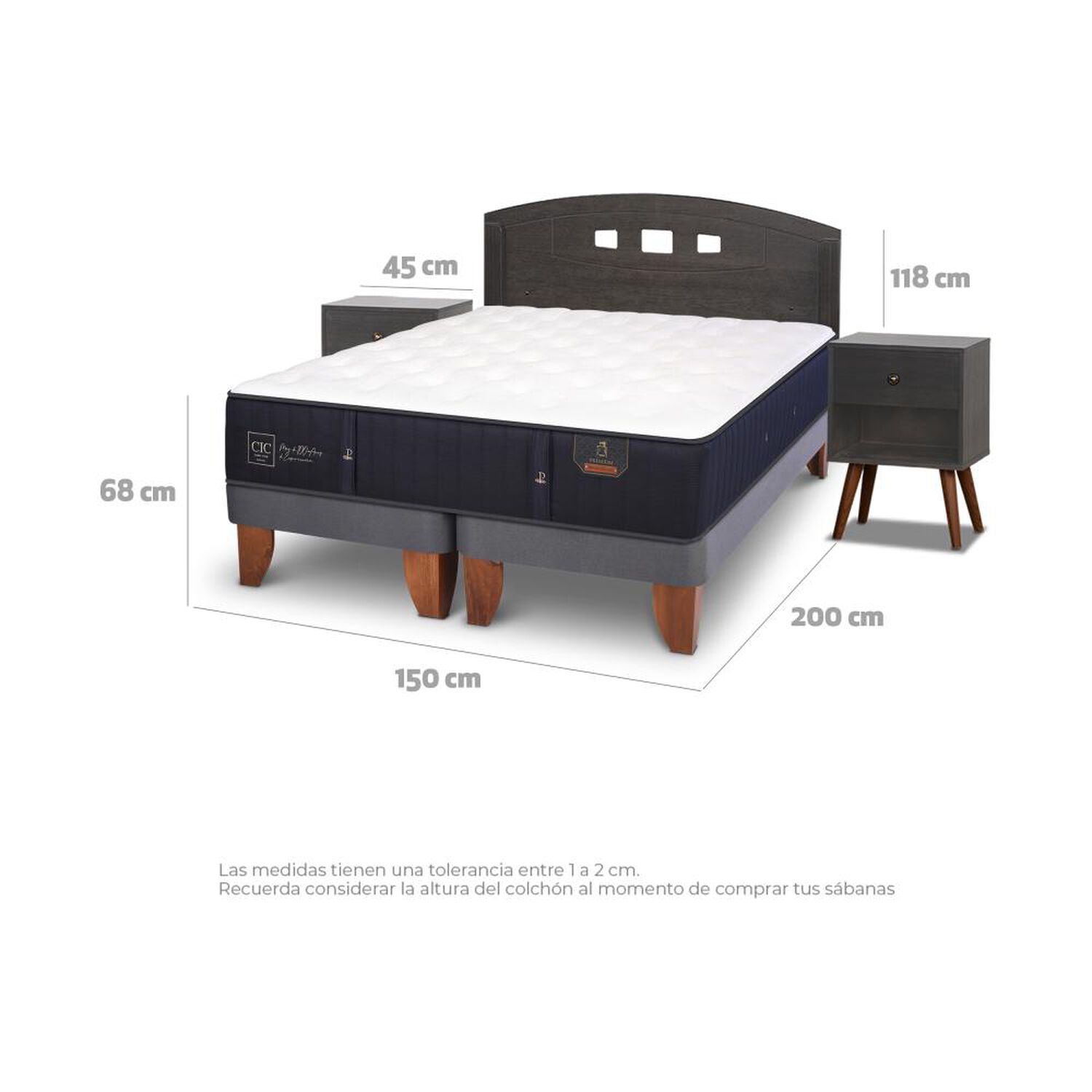 Cama Europea Cic Premium / 2 Plazas / Base Dividida + Set De Maderas image number 3.0