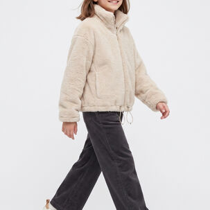Chaqueta Chiporro Ni&ntilde;a Overzise Beige Super Suave Y Abrigo