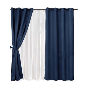 Set Cortina Blackout Emb. 8pzas Arg. 140x220 Azul Marino Frutillar