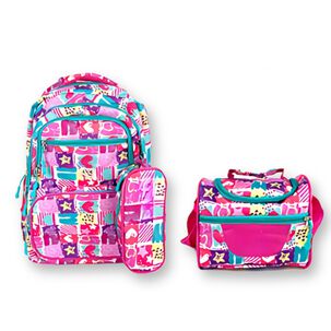 Pack Mochila Lonchera Estuche 45cm Juvenil Escolar Stars In Pink