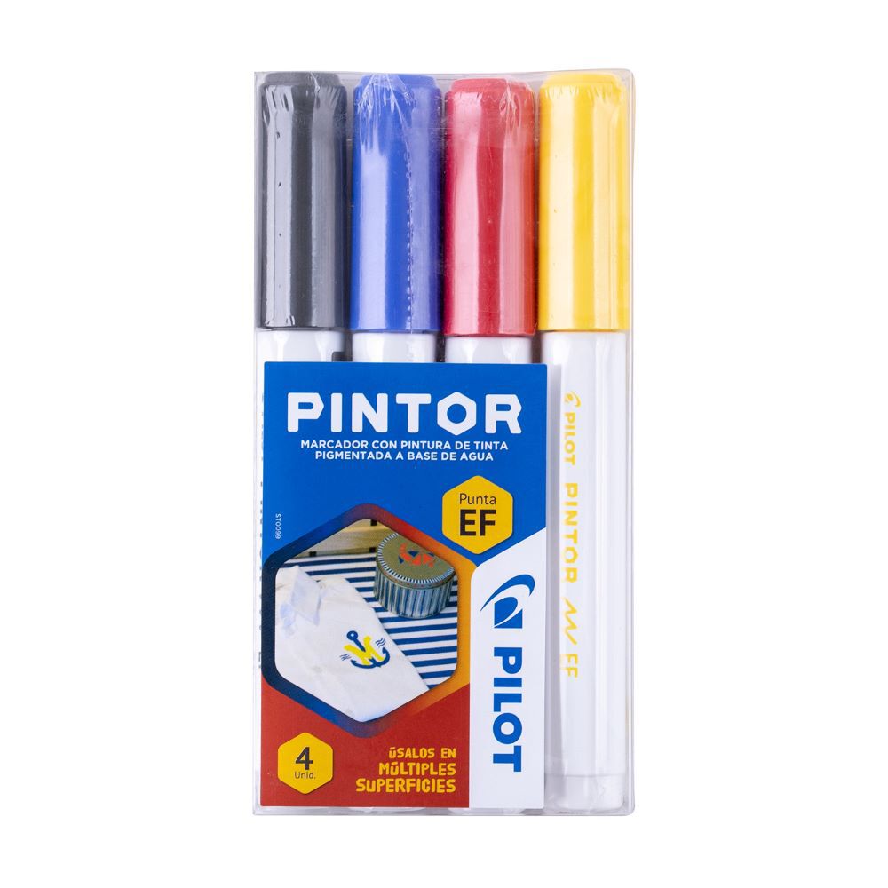 Pintor Set Negro, Rojo, Azul, Amarillo Punta Extra Fina 4 Un. image number 0.0