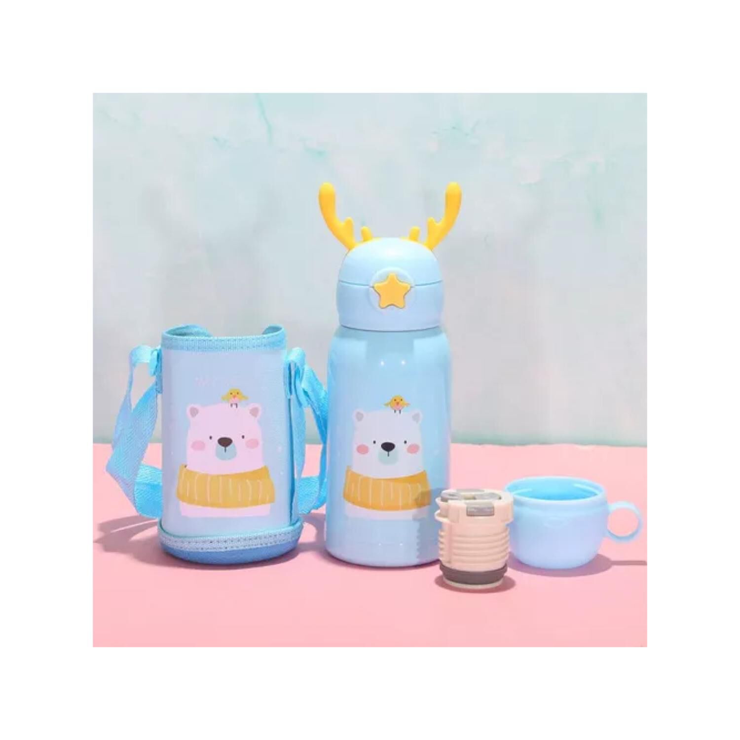 Botella De Agua Portatil 500ml Oso Kawaii Celeste Infantil image number 1.0