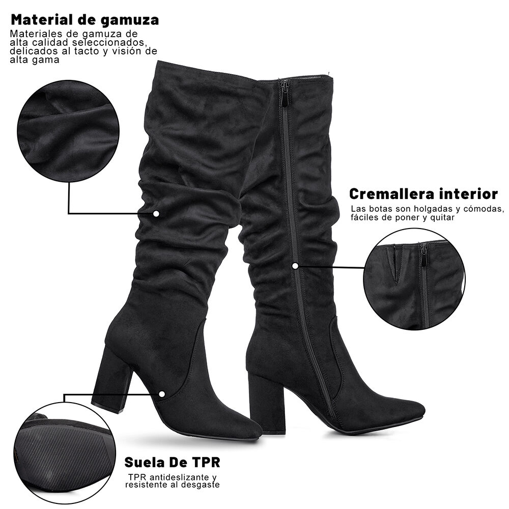 Botas Largas Mujer Casual Gamuza Tacon Grueso Weide Hx512 image number 6.0