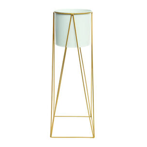 Set 2 Porta Maceteros Pedestal Igual Tamaño Blanco Dorados