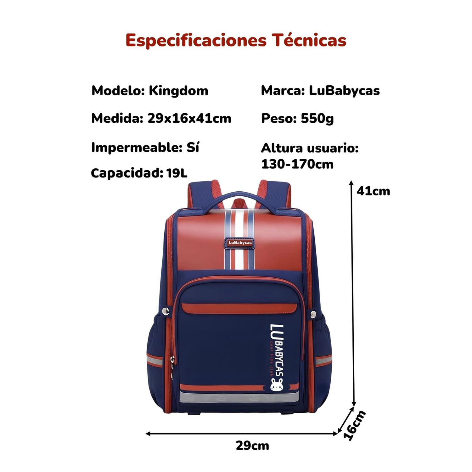 Mochila Escolar Infantil Impermeable 5s Roja Lubabycas image number 7.0