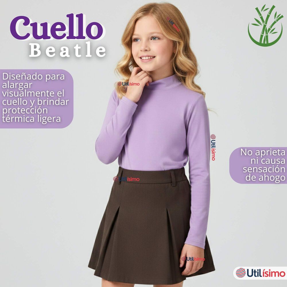Pack 3 Poleras Camisetas Bamb&uacute; Lilas Cuello Beatle Primera Capa Manga Larga Ni&ntilde;a image number 7.0