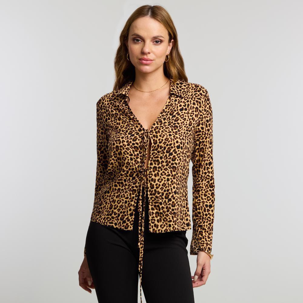 Blusa Con Lazos Manga Larga Cuello Camisero Mujer Kimera image number 0.0