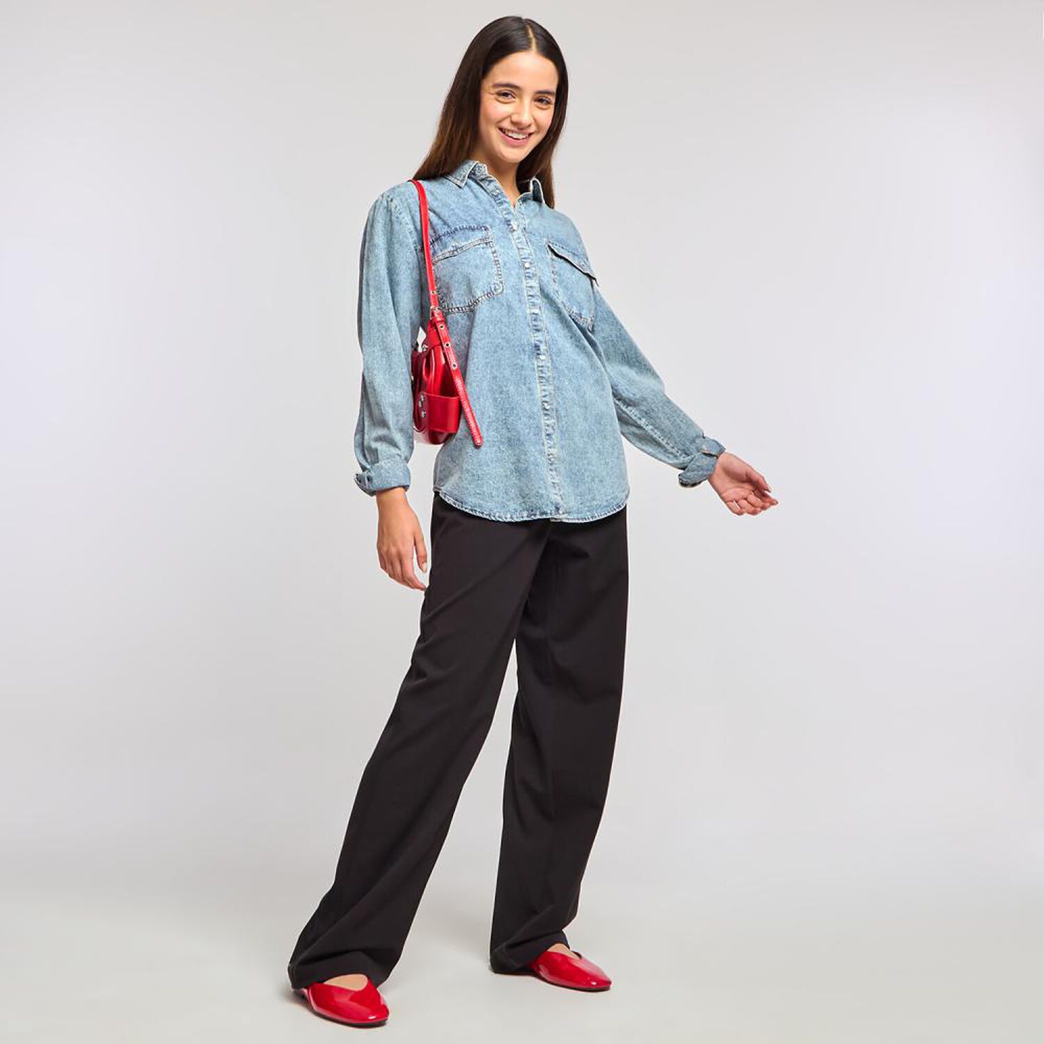 Blusa Denim Manga Larga Cuello Camisero Mujer Freedom image number 1.0