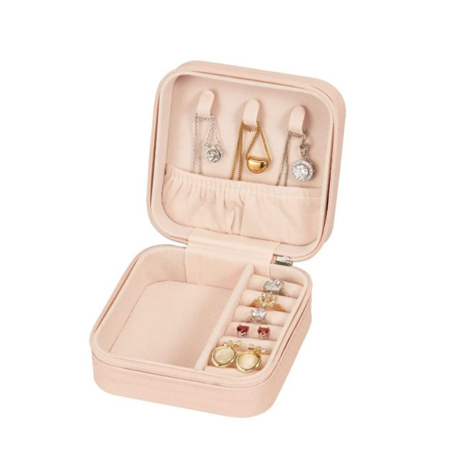 Estuche Organizador Joyas Cuadrado 10cm Joyero Rosa Aros image number 1.0