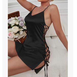 Lenceria Vestido Saten Cordon Lateral Erotico Dormir Sexy