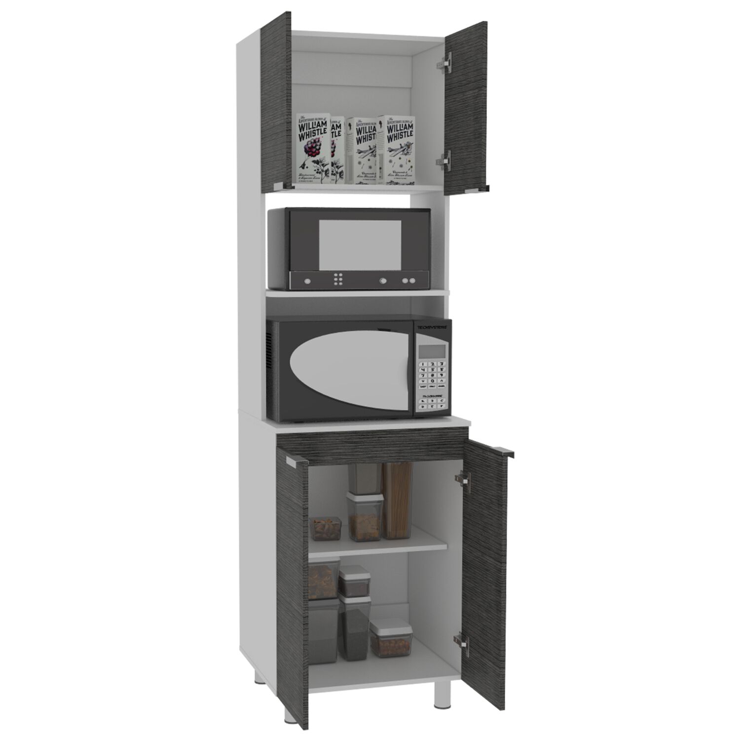 Mueble Microondas 4 Puertas Fm-005g Gris Y Blanco image number 1.0