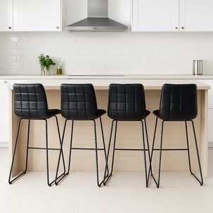 Pack De 4 Taburetes Altos Milano Cuero Sintetico Con Patas Met&aacute;licas Estilo Industrial