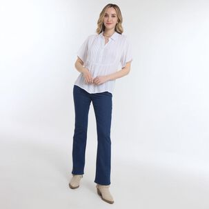 Blusa Lisa Manga Corta Cuello Camisero Bambula Mujer Geeps