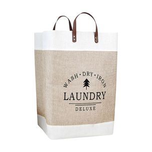 Cesta Canasto Para Ropa Sucia Dise&ntilde;o Deluxe Con Asas De Cuero Beige
