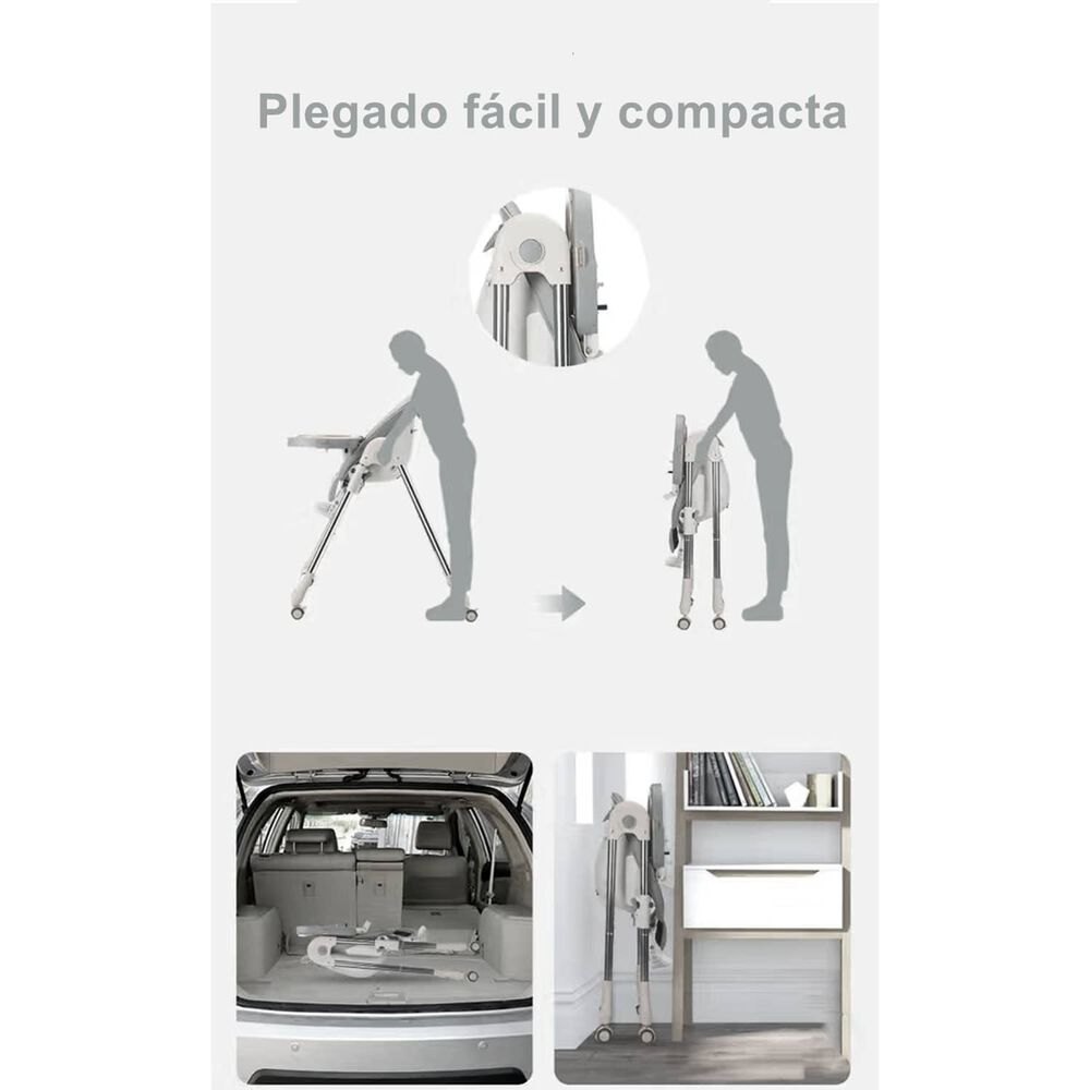 Silla De Comer Lubabycas Plegable Con Ruedas Gris image number 3.0