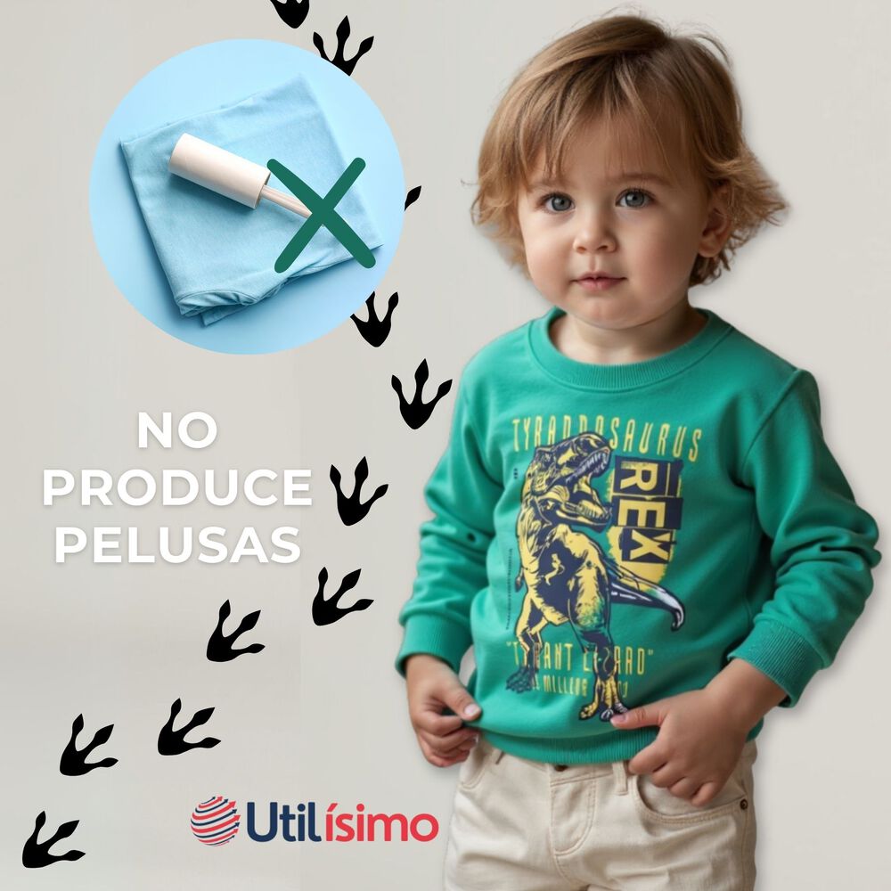 Poler&oacute;n Ni&ntilde;o Manga Larga 100% Algod&oacute;n Verde Dinosaurio image number 6.0