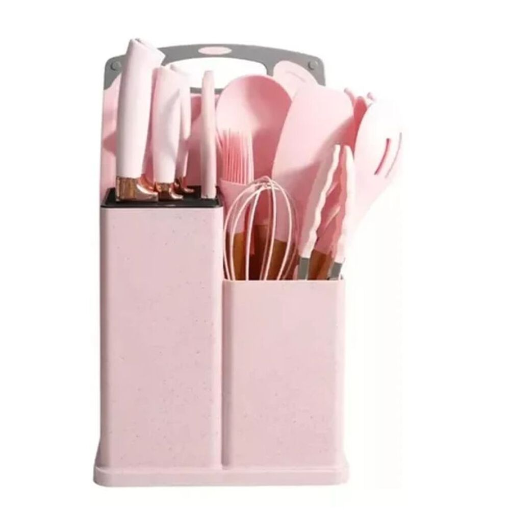 Set 19 Utensilios Juego De Cocina Silicona Antiadherentes Rosado image number 8.0