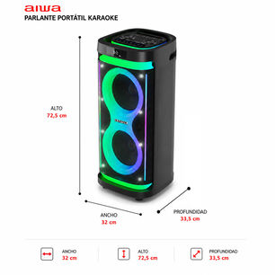 Parlante Bluetooth Inal&aacute;mbrico Portatil Aiwa Karaoke Tws Led Aw-poh5d Negro