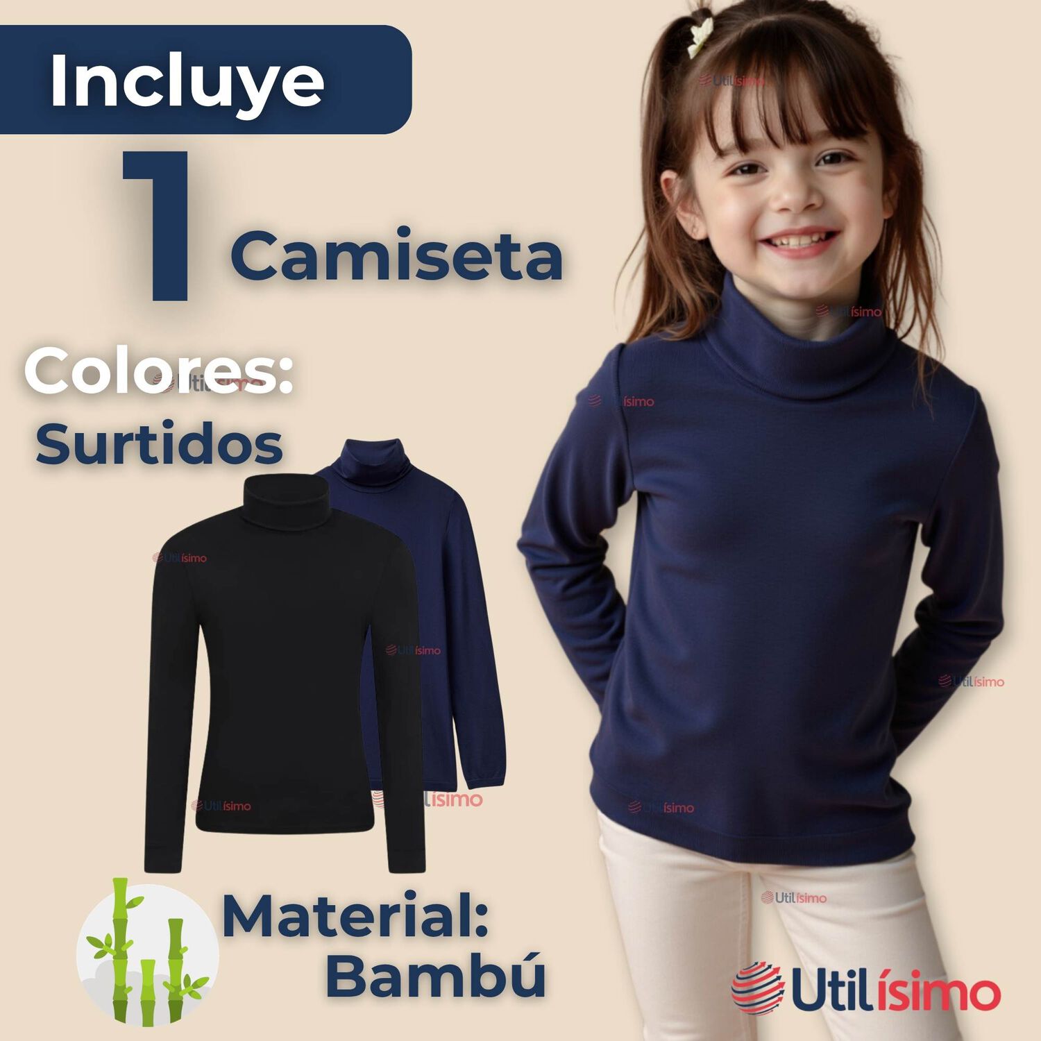 Primera Capa Escolar Bamb&uacute; Invierno Camiseta Ni&ntilde;a Cuello Beatle Polera image number 1.0