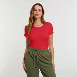 Polera Rib Básica Manga Corta Cuello Redondo Mujer Kimera
