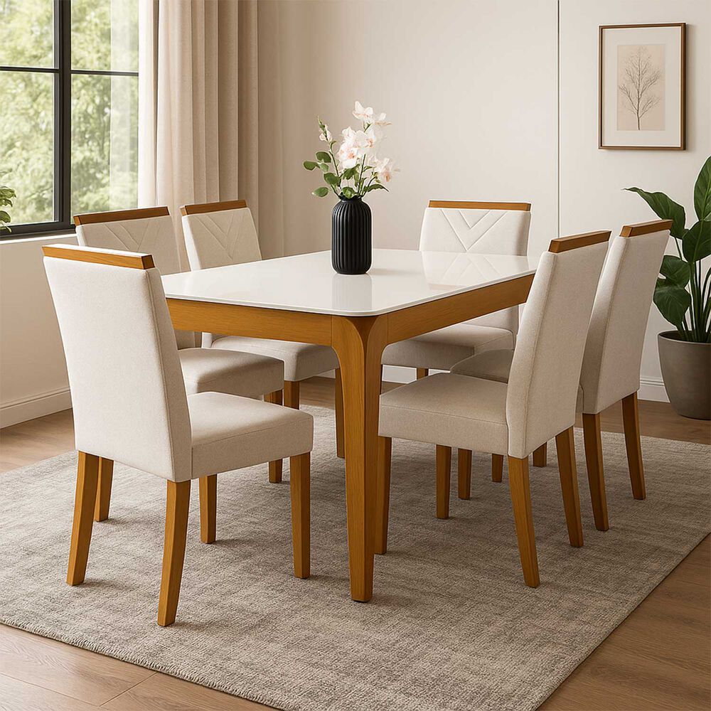 Juego De Comedor Roma 160x90 Cm Vidrio 6 Sillas Beige image number 2.0